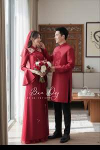 Áo dài cưới tay xẻ cổ lưới uyên ương – CỔ LƯỚI THÊU UYÊN ƯƠNG & SONG HỶ