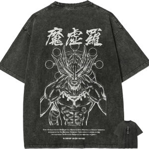 Bandai | Mahoraga T Shirt Men Jujutsu Kaisen Shikigami Vintage Acid Wash Streetwear Retro Japanese Anime Graphic 100%Cotton Tees