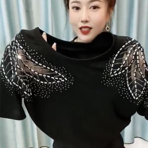 เสื้อยืดคอกลมแขนสั้นผู้หญิงฤดูร้อนใหม่ เสื้อคลุมรัดรูป แฟชั่นคุณแม่ ระบายอากาศได้ดี ผ้าฝ้ายผสม ทรงหลวม เสื้อตัวบน