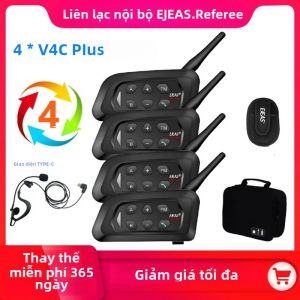 EJEAS 4PCS V4C PLUS Tai Nghe Bluetooth Mũ Bảo Hiểm Full Duplex 1500M Liên Lạc Nội Bộ Hội Nghị Interphone Có Túi Xách Dành Cho Người Đi Xe Máy