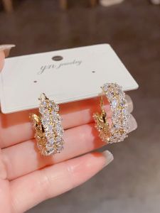 Special-Interest Design Zircon Wheat Ring Ear Clip Female Temperament Light Luxury Fashion Exquisite Fancy Elegant Gold Earrings