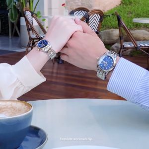 OLEVS jam tangan couple terbaru 2025 elegan mewah anti air bercahaya Kalender berlian stainless steel hadiah untuk pacar/pacar