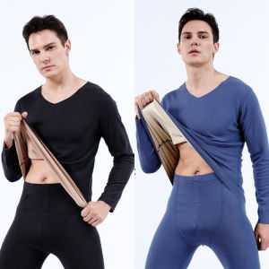 Men Double-Sided Non-marking Heating Thermal Underwear Set of Large Size Autumn Clothes and Trousers Mens Padded Composite Bott