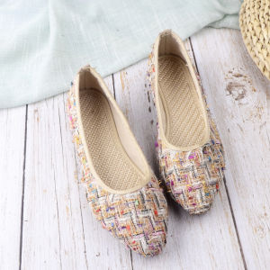 Comfortable Cotton Linen Pointed Toe Womens Flat Bottom Shoes Beijing Style Fashionable Traditional Cloth Shoes Slip-On Casual Sneakers