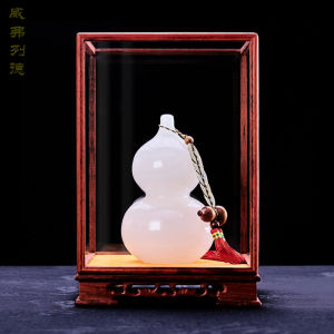 Natural Chinese Style Jade Gourd Ornament Handmade Office Living Room Decorations Moving Gift Item for Entrance Hall Bar