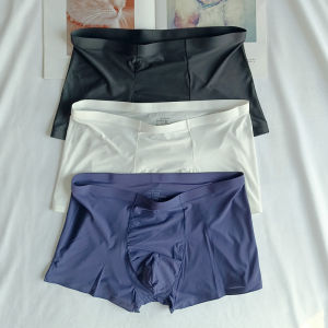 กางเกงบ็อกเซอร์ชายผ้าไหมน้ำแข็งสีดำบางระบายอากาศได้ดี ไร้ตะเข็บ กางเกงบ็อกเซอร์ทรงสี่เหลี่ยมสำหรับผู้ชาย ระบายอากาศได้ดี แห้งเร็ว