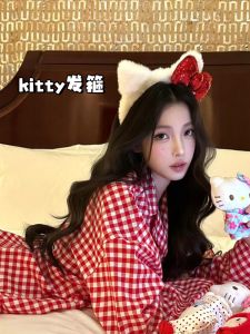 HelloKitty Plush Hairband Womens New 2025 High Forehead Face Wash Theme Park Photo Cute Hair Accessory Fresh Outright Sweet Style