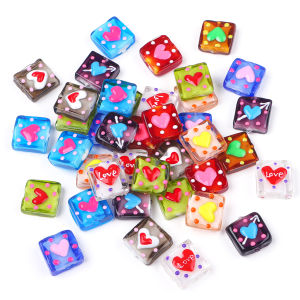 1PC 15mm Handmade Square Cube Lampwork Glass Beads Heart Charms For DIY Handmade Bracelet Necklace Jewelry Craft Making Accessories