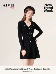 AIVEI | Graceful Draping V-Neck Knitted Dress