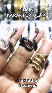 Cincin Perak Motif Ular Korea - Silver Hitam - All Size - Ready Stock