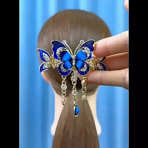 Retro Butterfly Crab Clip Metal Tassel Rhinestone Elegant Fairy Hair Clip Hair Claw Back of The Head Ponytail Hairpin Hair Accessories for Women Mothers Day Gift