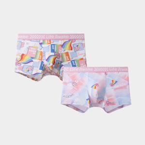 HLA | Mens Modal Printed Boxer Shorts Breathable Cartoon Four Corner Briefs Pink Underwear Comfortable Flat Angle Inner Pants