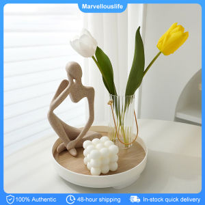 Nordic Wood Storage Tray Household Desktop Sundries Cosmetic Perfume Jewelry Key Plate Home Decorative Round Storage Trays