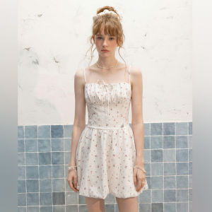 Unifree | White Dotted Floral Spaghetti Strap Slimming Summer Dress