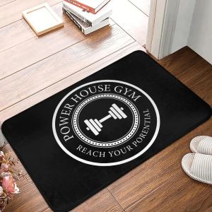 VIKAMA Power House Gym Dumbbell Fitness Black Circle Sport Art Flannel Door Mat Non Slip Entryway Bedroom Living Room Home Decor