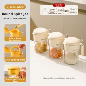 Push-top Spoon-separated Airtight Spice Container Glass