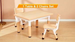 Kids Table and 2 Chairs Set for Ages 2-8 Height 60x80cm Adjustable Toddler Table and Chair Set Easy to Wipe