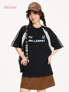 Retro Color Block T-shirt Cotton