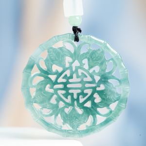 TIMESWIND Men Natural A-grade Jade Green Bat Longevity Hollow Large Necklace with Certificate