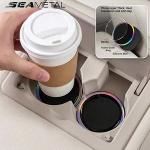 SEAMETAL 2pcs Car Water Cup Holder Mat Three-Layer Thickened Insert Car Cup Coaster Waterproof Universal Silicone Anti Slip Pad