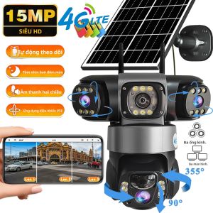 Camera IP66 Chống Nước Năng Lượng Mặt Trời 4G Độ Phân Giải 15MP HD Camera An Ninh CCTV Với Tầm Nhìn Ban Đêm Âm Thanh Hai Chiều Theo Dõi Di Động Camera Ba Ống Kính V380