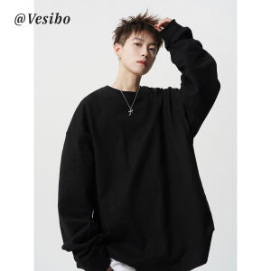 American Style Heavyweight Pure Cotton Base Shirt Mens Winter Trendy Brand Cleanfit Solid Color Loose Fit Long Sleeve T-Shirt