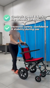 [With Pull Rod] Premium Foldable Lightweight Travelling Wheelchair 16 Inch Seat Kerusi Roda Ringan