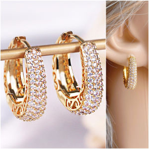 Luxury Paved CZ Hoop Earrings Gold Color Hollow Out Design Fashion Jewelry for Women
