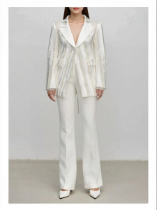 Summer White Decorative Button Flared Trousers