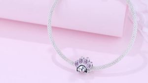 MISEFF S925 Sterling Silver Charm Cute Cat and Dog Pet Paws Bead Pendant For Bracelet DIY Jewelry Making For Women Gift