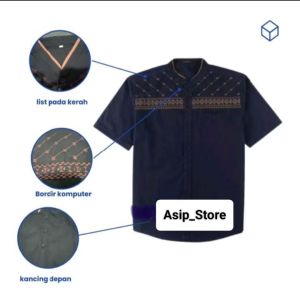 Baju Koko jasuke Pria Dewasa Muslim Atasan M L XL XXL XXXL Lengan Pendek Motif Bordir