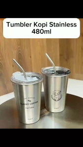 Tumblr Stainless 480ML FREE Sedotan / Coffee Termos Gelas Es Kopi Cangkir Tumbler Aesthetic Viral - GP MALL