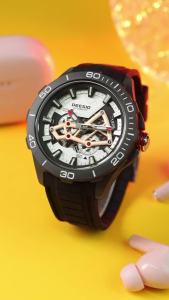 Deesio Mens Automatic Mechanical Watch Carbon Fiber Skeleton Dial Luminous Hands 30M Water Resistant Fashion Sport Wristwatch