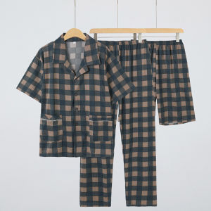 TUCANO | Mens Summer Short Sleeve Long Pants Sleepwear Three-piece Set