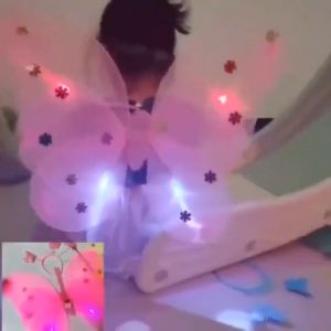 Girls Fairy Costume Butterfly Party Wings Wand Princess Headband Beauty Glowing Princess Kids Birthday Set