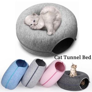 Cat Tunnel Play Cat Toy Kitten Training Round Donut House Cat Nest Cat Bed Dual Use Removable Felt Cat Nest