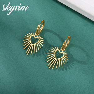 SKYRIM Womens Earrings Radiating Heart Pendant Stainless Steel Earrings Fashion Jewelry