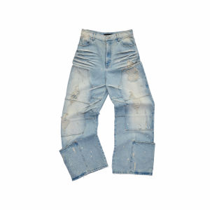 1JINN STUDIO | American Split Design Washed Distressed Low Waist Straight Leg Jeans for Women