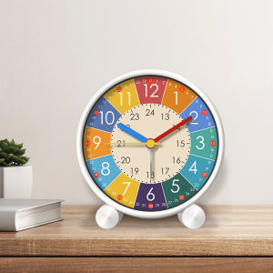 Childrens Learning Clock Boys Bedroom Desktop Silent Alarm Clock Colorful Dial Time Recognition Plastic Shell Cartoon Style