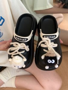 XIXITIAO | Ins Style Black and White Coal Thick Sole Open-Toe Shoes