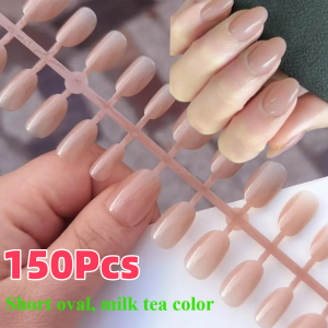 150Pcs/Bag Nude Pink Short Oval Press On Nails Full Cover Almond False Nails Artificial Wearable Fake Fingernails for Daily Wear