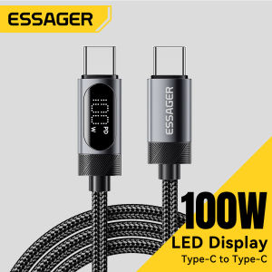 Essager PD 100W สาย C-C ชนิด Cจอแสดงผลดิจิตอล E-Marker Type C ชาร์จเร็ว60W สายข้อมูลโทรศัพท์มือถือสำหรับ IPhone16 15 Xiaomi15 Samsung Huawei Black Shark มือถือโน้ตบุ๊คแท็บเล็ตดิจิตอลจอแสดงผล C-C สาย