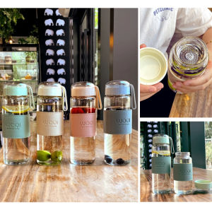 Summer Large Capacity Glass Water Bottle With Time Marker Cover For Water Drink Transparent Juice  tea Simple Cup Birthday Gift