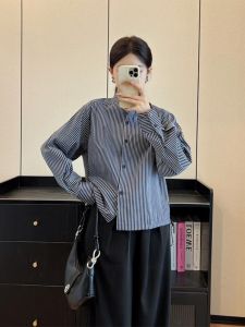 Áo Sơ Mi Dài Tay Kẻ Sọc Pháp Cổ Điển Cho Nữ Dáng Rộng Thoải Mái Thường Ngày Đi Làm Đa Năng Thời Trang Thu Đông 2024