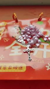 Catholic Porcelain Pink Love Rosary Prayer Necklace Mary Rosary Prayer Necklace Porcelain Pink Heart-Shaped Beads