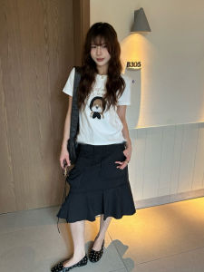 YUEZHONGWEI | Polka Dot Dog Print Fitted Short Sleeve T-Shirt