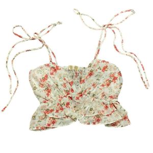 Free Size Ideal Flower Crop Top V Neck Ruffles Adjustable Strap Singlet Cami Baju Sleeveless Top 均码泰国代购雪纺碎花V领上衣蝴蝶结可调肩带