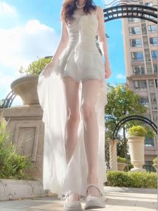 French Style Sweet Spicy Girl Ruffle Hem Irregular Design Holiday Feel Slim Fit Strap Dress Women Spring New Arrival