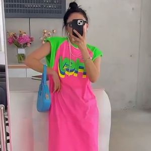 [40-100kg] plus size summer new loose plus size sleeveless dress with contrasting print