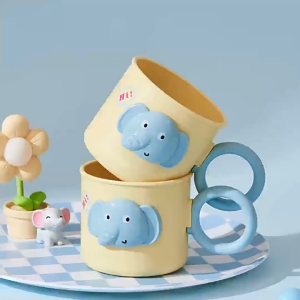 Cốc uống nước cốc đánh răng có hình voi nổi 3D và tay cầm chống trượt LILA COCVOI3